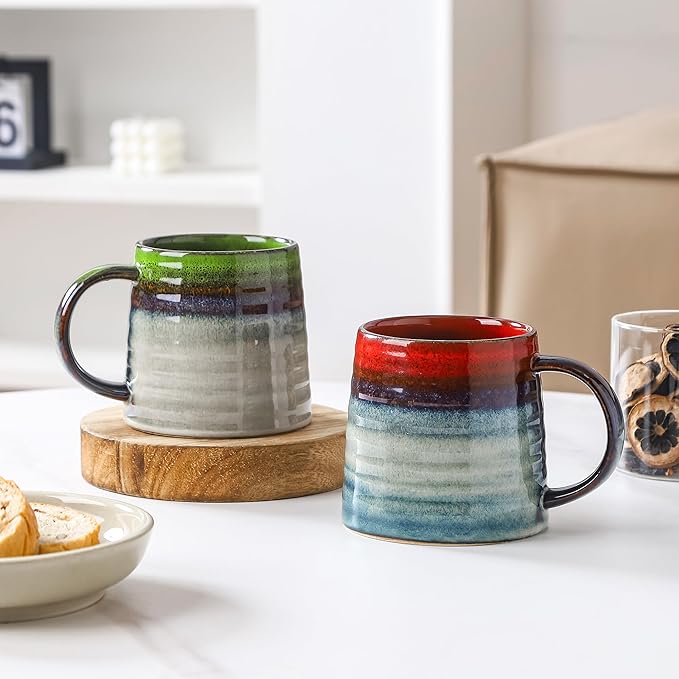 Large Ceramic Coffee Mug, Handmade Pottery Mugs, Tea Cups with Big Handle for Office and Home, 15.5 oz, Dishwasher and Microwave Safe (Crystal Green)