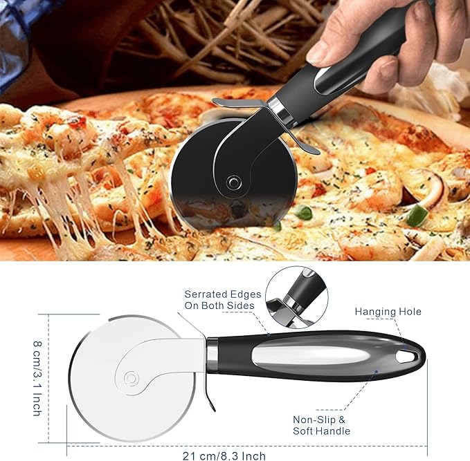 2PCS Pizza Wheel Cutter and Pie Server - Non-Slip Handle, Sharp Stainless Steel Pizza Slicer