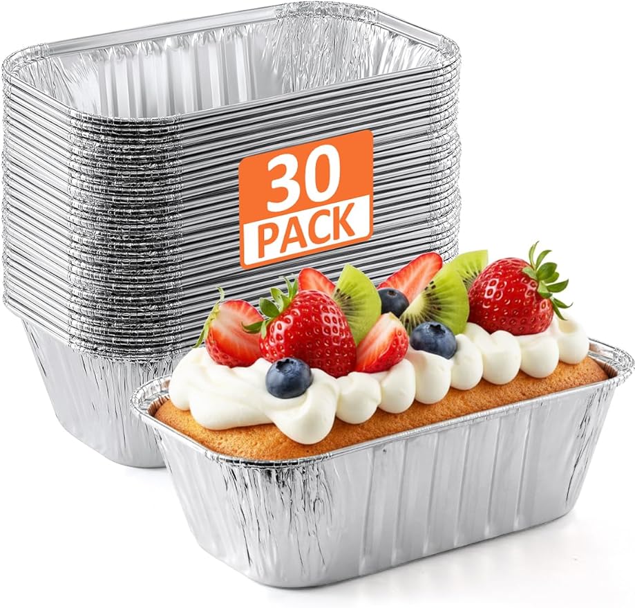 30 Pack 6x3.5x2 Disposable Aluminum Loaf Pans - 1 Lb Mini Loaf Pans, Small Aluminum Tin Foil Baking Pan, Food Containers for Baking, Cakes, Bread, Meat, Loaves