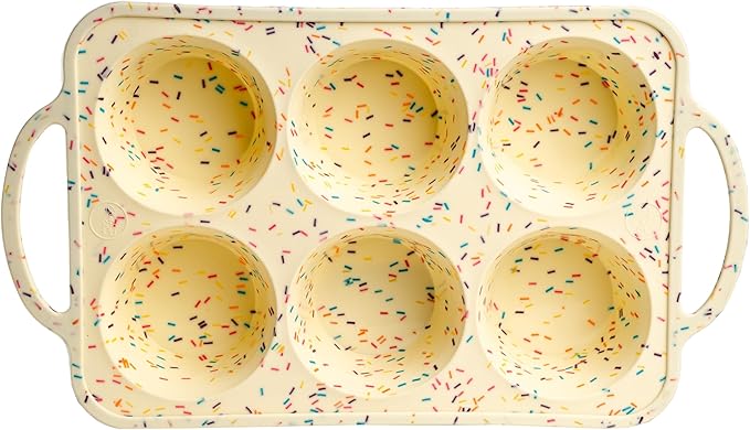 Confetti Silicone Jumbo Muffin Pan 6 Cup–Non-Stick Cupcake Pans for Baking, Heavy-Duty Large Silicone Muffin Pans for Baking, BPA-Free, Easy-Release, Oven & Dishwasher Safe