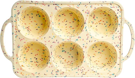 Confetti Silicone Jumbo Muffin Pan 6 Cup–Non-Stick Cupcake Pans for Baking, Heavy-Duty Large Silicone Muffin Pans for Baking, BPA-Free, Easy-Release, Oven & Dishwasher Safe