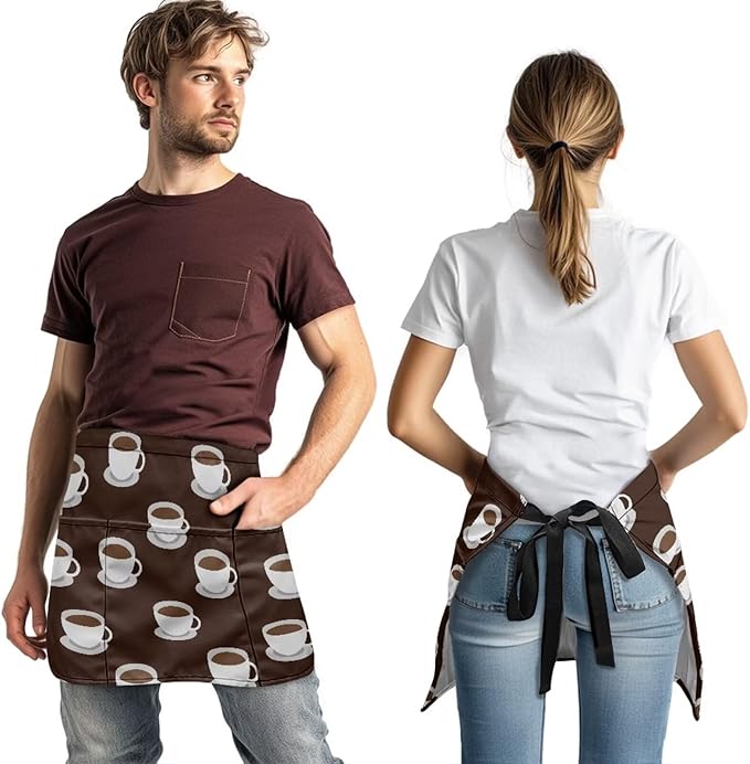 Server Waitress Waist Apron with 3 Pockets, Short Aprons for Servers,Waiter Apron For Waiter Accessories