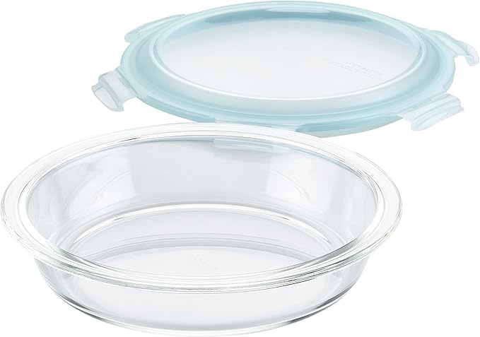 LOCK & LOCK LocknLock Purely Better Glass Round Pie Baking Dish/Food Storage Container with Lid, 9.5 Inch, Clear