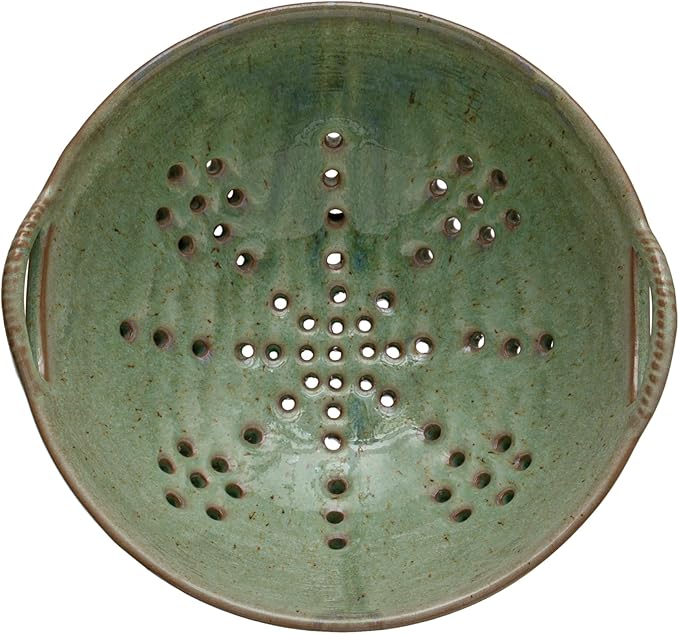 Creative Co-Op Stoneware Berry Bowl with Handles, Aqua Reactive Glaze