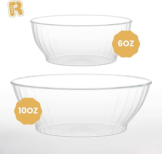 R-kay 10 Oz Clear Plastic Bowls - 50 Pack disposable bowls - Premium Hard Small Plastic Bowls - Heavy Duty Ice Cream Bowls Disposable Dessert Bowls For Party