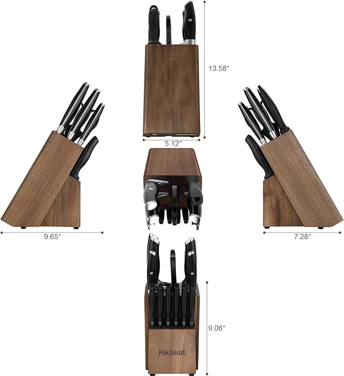 Knife Set 14-Piece Ultra-Sharp Full Tang Chef Knives with Block and Sharpener, High-Carbon Steel Black Handle for Kitchens, BBQs and Feasts, Rust-Resistant, Dishwasher-Safe, Gift for Chefs