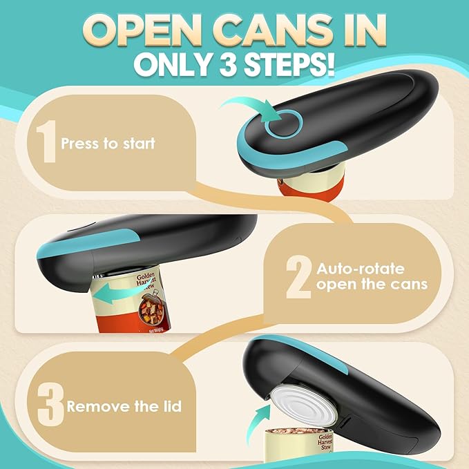 Electric Can Opener, One Touch Automatic Can Opener, Smooth Edge Food Safe Handheld Can Openers Electric for Kitchen, Kitchen Gadgets Battery Operated Can Opener