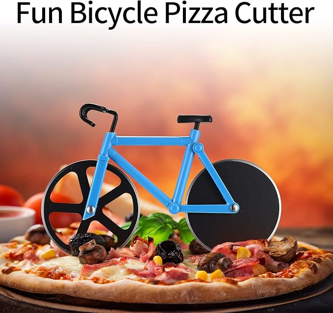 Motorcycle pizza cutter, stainless steel pizza cutter two wheels, novelty motorcycle-shaped pizza wheel cutting slicer with non-stick coating, suitable for kitchen gadgets accessories (bicycle)