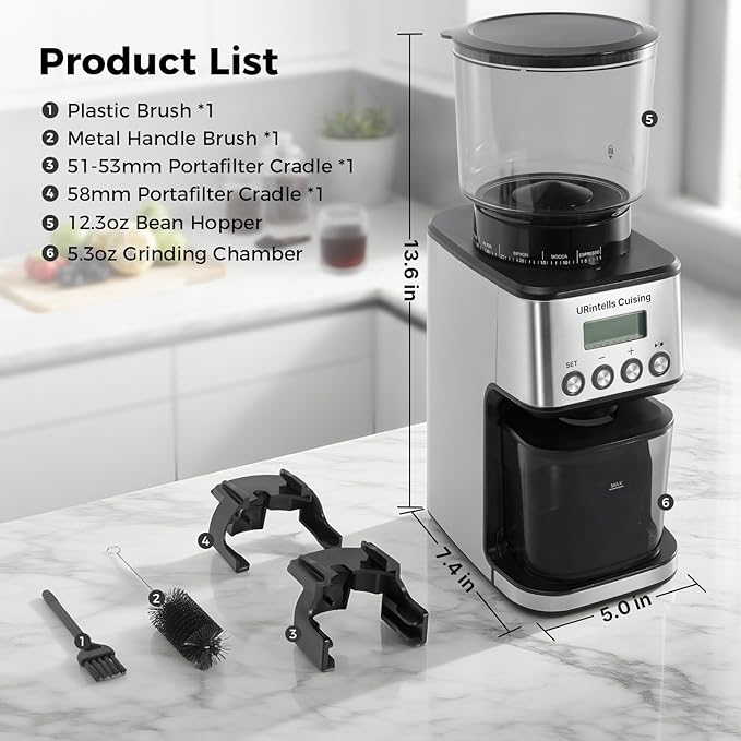 Espresso Grinder, Burr Coffee Grinder with 51 Grind Settings, Precision Timer, Stainless Steel Coffee Grinder with Easy Cleaning, Anti-Static Design & 3 Operation Modes