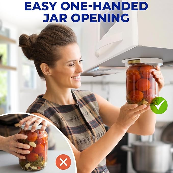 Under Cabinet Lid Jar Opener - for Weak Hands and Seniors with Arthritis - Heavy Duty, Allows to Easily Unscrew Any-Size Lid - Effortless Bottle & Can Opener for your Kitchen