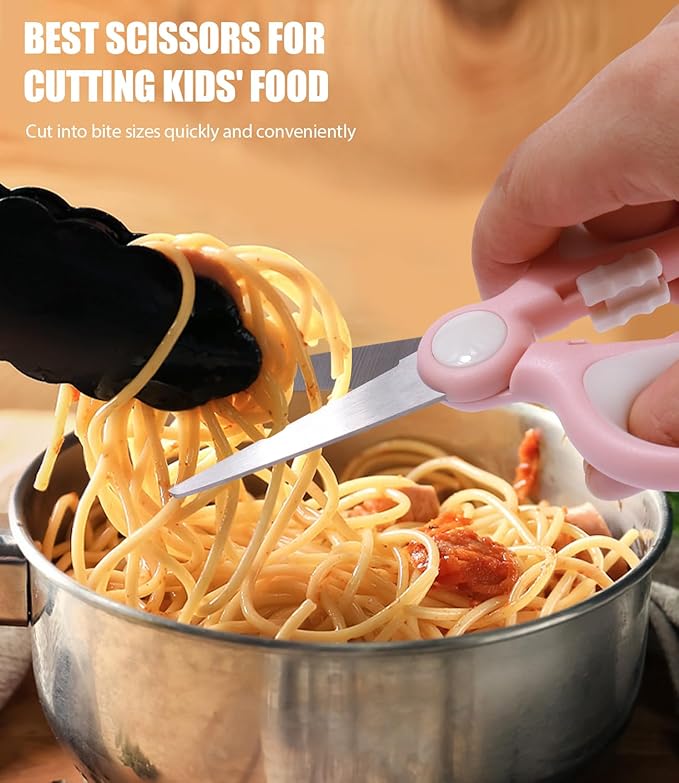 Baby Food Scissors Kicthen Shears -2Pack Portable Healthy Kids Scissors,Stainless Steel Scissor with Storage Travel Case - Ideal for Cutting Meat, Chicken, Vegetables, and Fruits