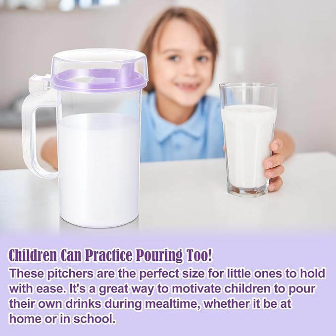 6 Pack Early Learning Kids Easy Pouring Mini Pitchers Clear Plastic Pitcher with Lid and Handle Easy Pour Bottles 16 Oz. Jugs with Lids for Classroom Nursery Home (Pastel)