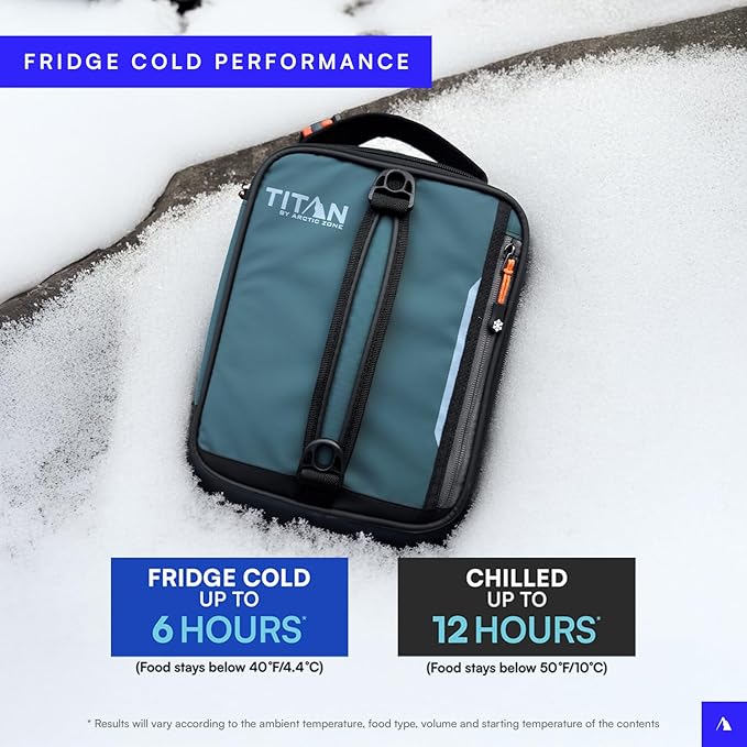 Titan by Arctic Zone Expandable Lunch Box with 2 Gel Ice Packs, Fridge Cold Insulated Cooler Bag with Leak Proof Lining for Men and Women, Jungle Hunt