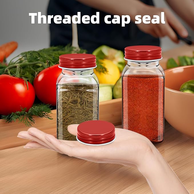 48 Pcs iron Jar Lids Lids for 4 oz and 6 oz Square Spice Jars Reusable Can Airtight Spice Storage Canning Lids for Nice Sealing Kitchen (Red)