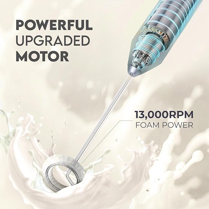 Zulay Kitchen Powerful Milk Frother AA Batteries Included – Ultra Fast Handheld Drink Mixer with Stainless Steel Whisk Stirrer for Coffee, Protein, Matcha & More, Frother Wand Electric Frothmate Brown