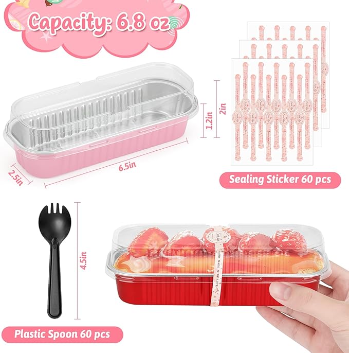 selizo 60 Pack 6.8oz Mini Loaf Baking Cake Pans with Lids, Rectangle Disposable Aluminum Foil Loaf Baking Pans, Small Baking Cake Tins Cup Cake Containers for Individual Cakes (Multi-colored)