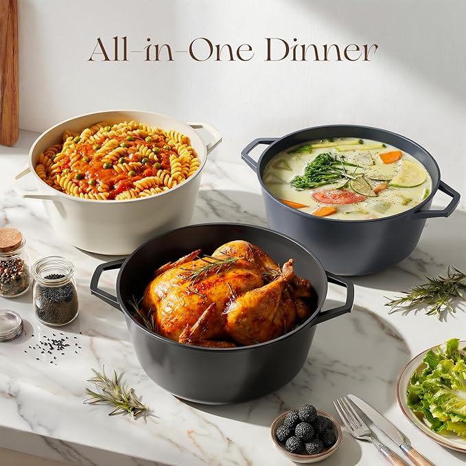 PRICUSIS Ceramic Nonstick Stock Pot with Silicone Rim Glass Lid, 4.5/7 QT Soup Pot Casserole, Cooking Pot, Induction Compatible, Dishwasher & Oven Safe, Ideal for Pasta, Bake & Stews, Blueberry Gray
