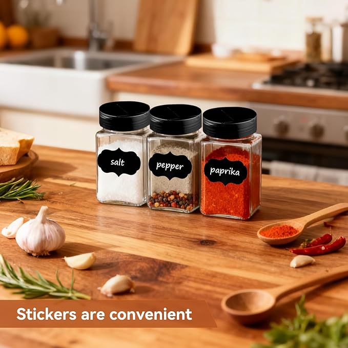 9 Pcs 12 oz Plastic Spice Jars with Black Cap,Square Plastic Bottle Containers with Lid and Stickers,Protable Empty Seasoning Bottles Clear Spice Shaker for Storage Spices,Coffee, Tea, Herbs