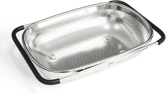 REDANT Over the Sink Metal Strainer and Colander for Kitchen - Large Food Strainers and Colanders with Rubber Grip - Sieve Fine Mesh Stainless Steel for Spaghetti, Pasta, Rice, Fruits, Vegetables