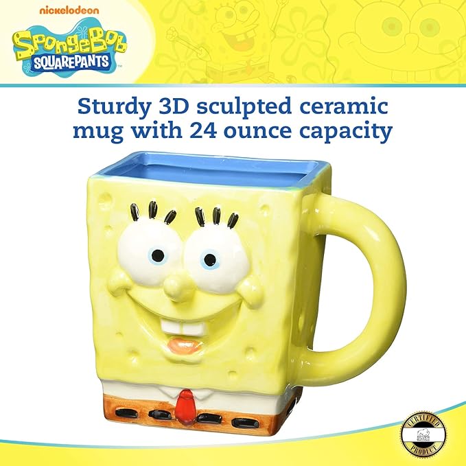 Silver Buffalo SpongeBob SquarePants 3D Sculpted Ceramic Mug, 20 Ounces (Pack of 12)