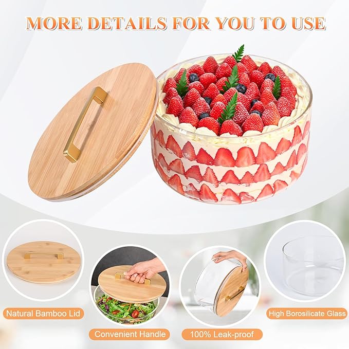 Large Salad Bowl, 10 inch Trifle Bowl with Sealed Lid, Versatile Mixing and Serving Bowl for Laying Ice Cream, Cake, Salad, Fruit, Baking, Dessert and Party Diy, Microwave Safe