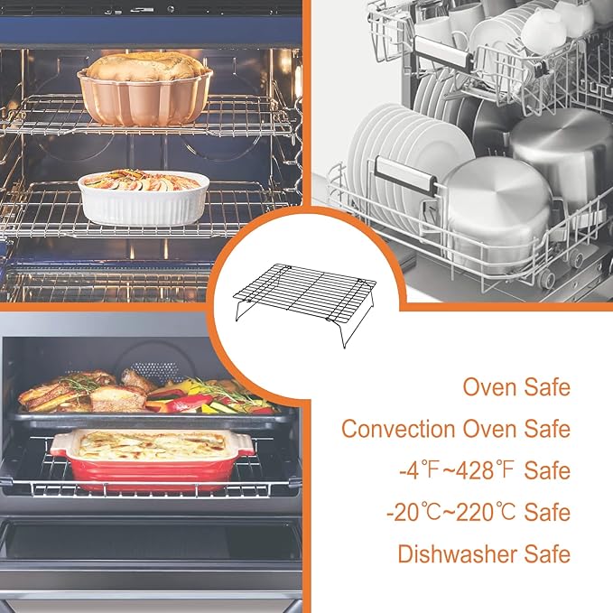 CHEFMADE Baking and Cooling Rack Set, 13.5-Inch 3-Tier Non-Stick Stackable Collapsible Rectangle Wire Rack for Oven Baking (Black)