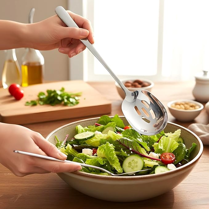 8PCS Stainless Steel Serving Spoons Set, Extra Large 11 Inch Serving and Slotted Spoon Cooking Spoons Cutlery Serving Utensils for Kitchen Buffet Parties Catering, Dishwasher Safe