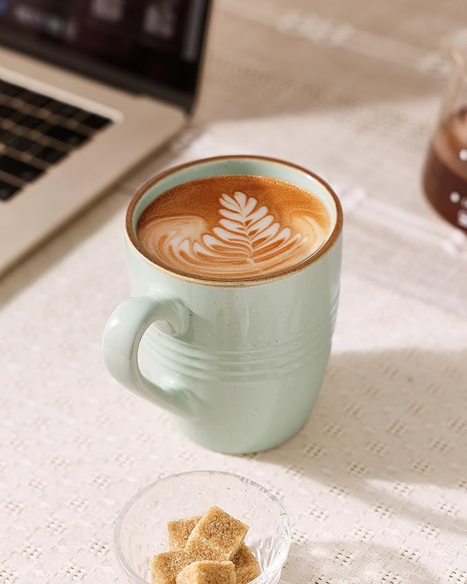 famiware Jupiter Coffee Mugs Set of 4, 13 oz Coffee Mug, Microwave and Dishwasher Safe, Coffee Cups with Handle for Coffee, Tea, Cocoa, Milk, Light Green
