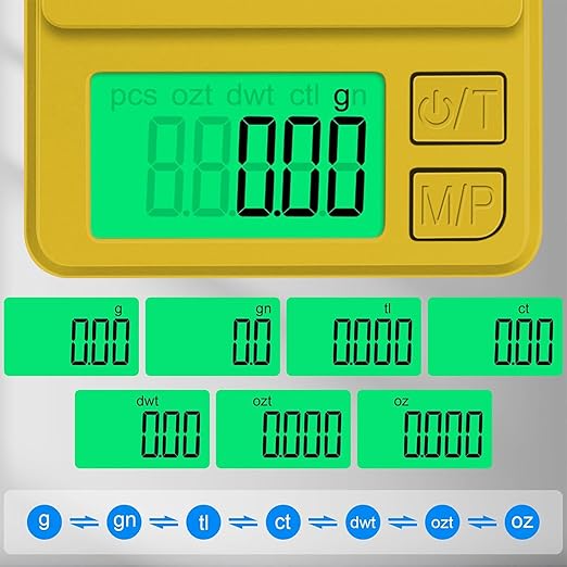 1000g x 0.01g Precision Gram Scale, Diyife Pocket Scale with Protective Cover, 7 Units, Backlit LCD, Tare Function, Digital Jewelry Scale for Gold, Gem, Battery Included, Gold