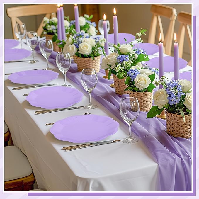 30 Pcs Light Purple Paper Plates, 9 Inch Scalloped Lavender Plates Cute Easter Plate Disposable Party Plate for Wedding, Birthday, Baby Shower