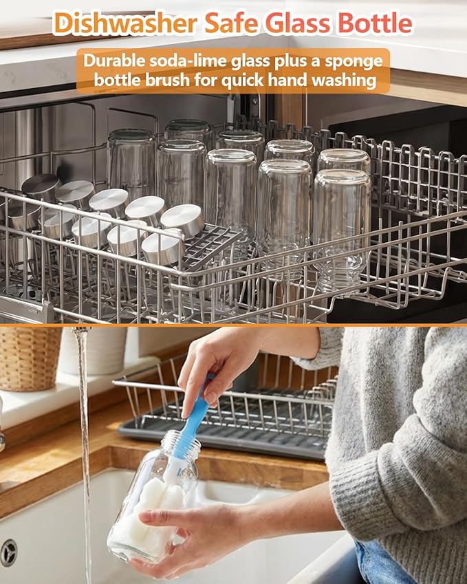 Zukro 8 oz Glass Water Bottles with Lids, Reusable Clear Juice Bottles With Stainless Steel Airtight Cap for Juicing, Ginger Shot, Milk, 250ml Leak Proof Small Smoothie Container, BPA Free, Set of 4