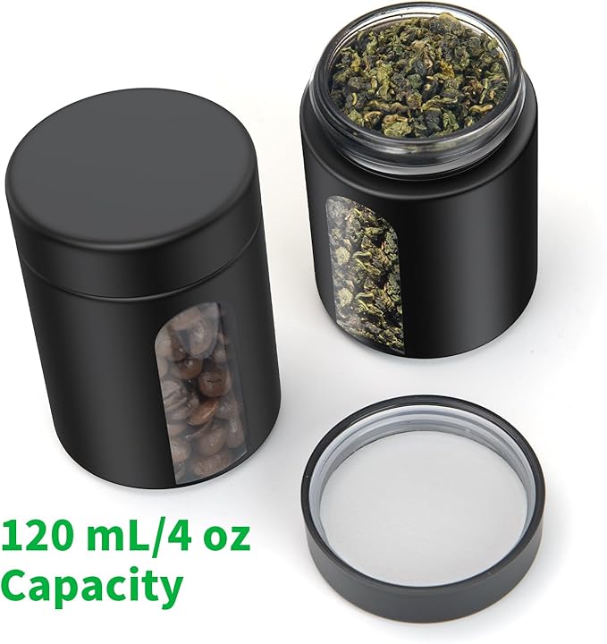Glass Storage Jar (4 oz), 2 Pack Premium Food Grade Visual Container with Child Resistant Cap, Small Waterproof Bottle Multipurpose Container for Coffee Beans Nuts Teas Spices(120ml)