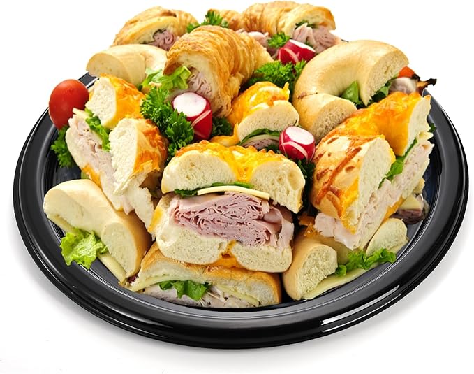 Frcctre 6 Pack 16 inch Plastic Serving Tray with Clear Lid, Heavy Duty Round Large Appetizer Serving Trays Catering Tray Party Platters for Vegetable Catering Picnic