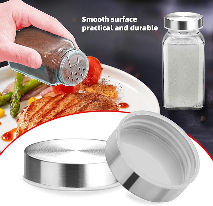 48Pcs 304 Stainless steel Jar Lids for 4 oz and 6 oz Square Spice Jars Reusable Can Airtight Spice Storage Canning Lids for Nice Sealing Kitchen (48)