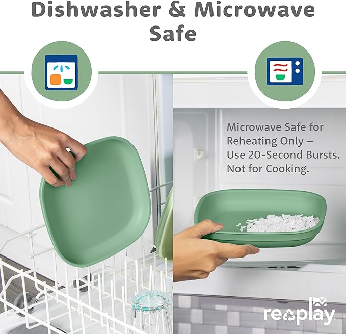 Re-Play Toddler Plates - 22 Oz. Deep-Walled Flat Kids Plates - Dishwasher & Microwave Safe - Made in USA - Set of 3-7.37" x 7.37" x 1.25" - Desert Roses