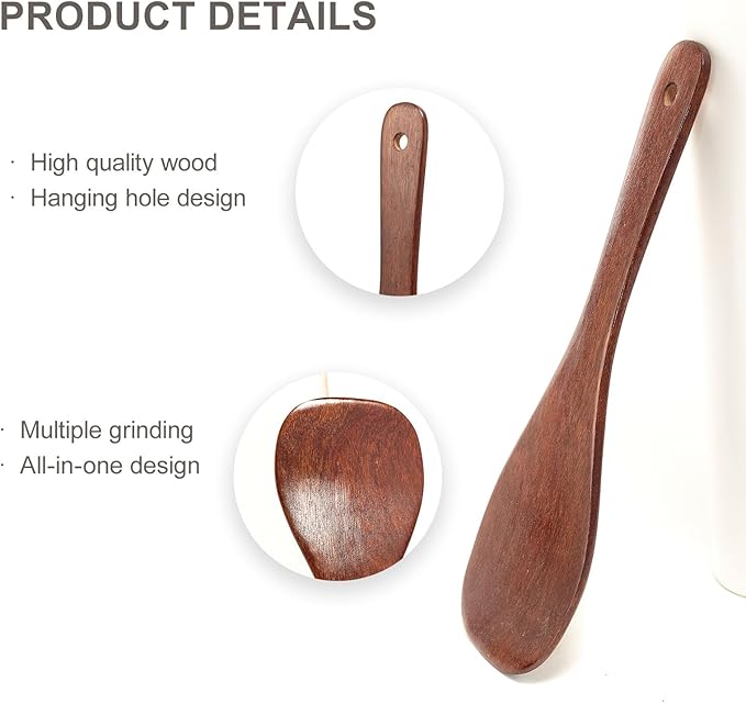 8.86Inch Wooden Spatula Small Flat Turner Long Handle Handmade Kitchen Utensil for Stir Fry Hot Pot Porridge Serving Tool