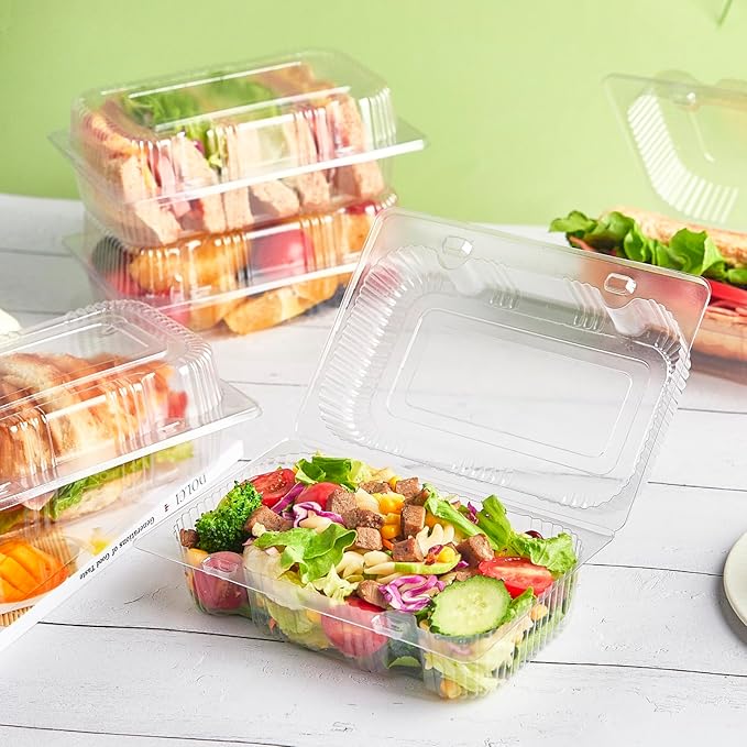 Zezzxu 40 Pack Clear Hinged Plastic Containers, Sturdy To Go Clamshell Food Containers with Lids, Disposable Take Out Boxes for Desserts Cake Slices Sandwich Salad Cookies (7.2 × 4.7 ×3 Inches)