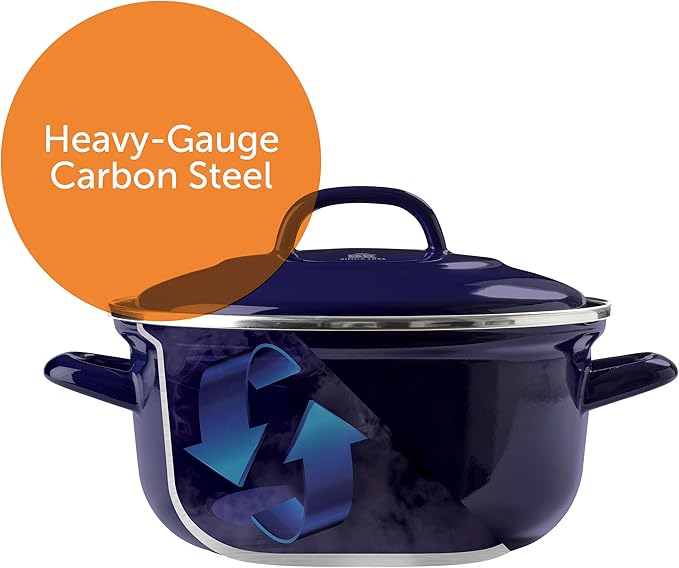 BK Indigo Aluminum Heavy-Gauge Carbon Steel, Induction, 5.5QT Nonstick Glaze Dutch Oven, Dishwasher Safe, Blue