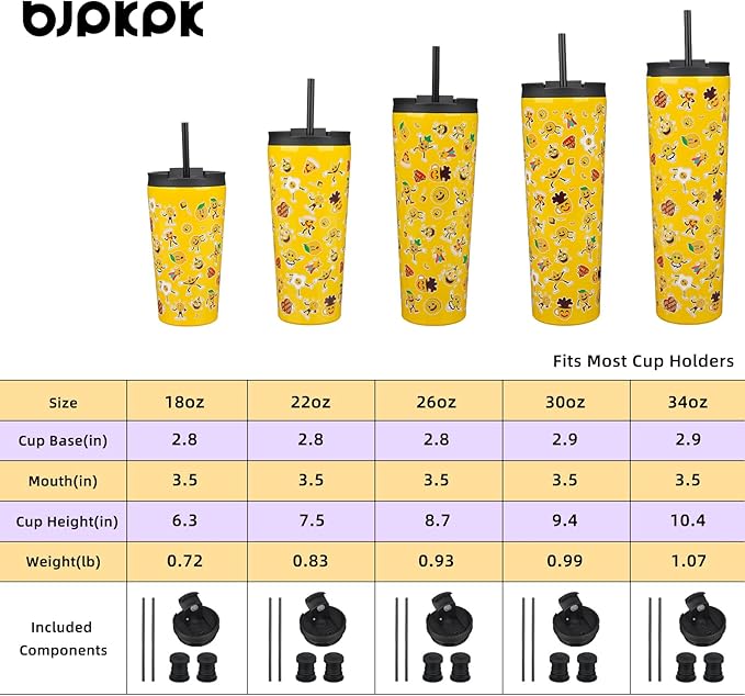 BJPKPK 26oz Insulated Tumbler With lid And Straw Stainless Steel Tumblers Travel Coffee Mug Reusable Thermal Cup,Hawaii Fruits Yellow