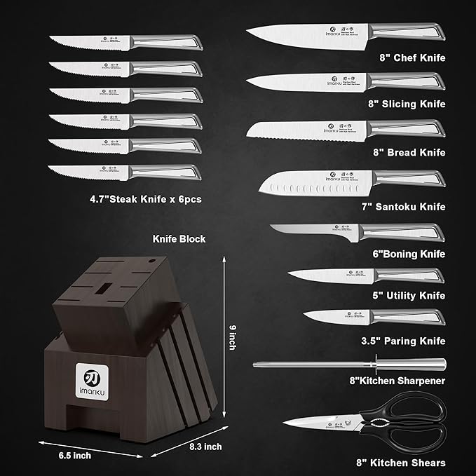 imarku Knife Set, 16 PCS Kitchen Knife Set with Block High Carbon Steel, Ultra Sharp Japanese Knives Set for Kitchen, Ergonomic Handle, Dishwaher Safe, Home Kitchen Essentials, Gifts for Men Women