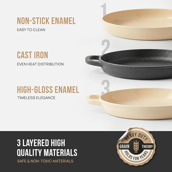 Kook Bread Oven, with Lid and Handles, Enameled Cast Iron Pan and Ceramic Lid, For Baking, Cooking, Roasting and more (Ivory)