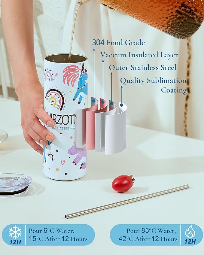 25 Pack 20oz Sublimation Tumbler Blanks Skinny Straight in Bulk, Stainless Steel Insulated Sublimation Tumbler with Polymer Coating for Heat Transfer, with Lid, Straw, Ribbon, Gift Box