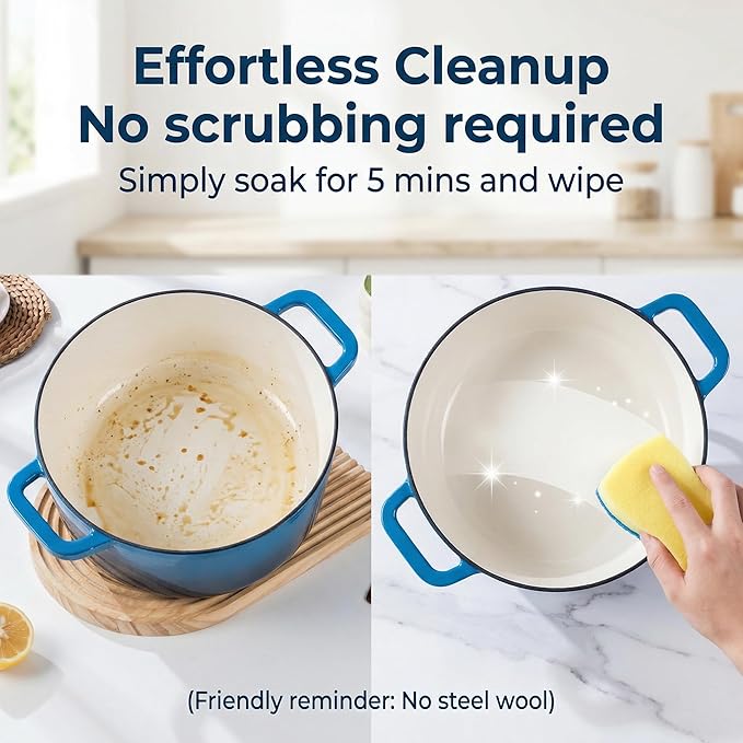 5.5QT Enamel Cast Iron Dutch Oven with Lid,Dual Handles,Versatile Heavy-Duty Non-toxic Cookware for Sourdough Bread Baking,Braising,Stews,Roasting,Oven Safe up to 500°F blue