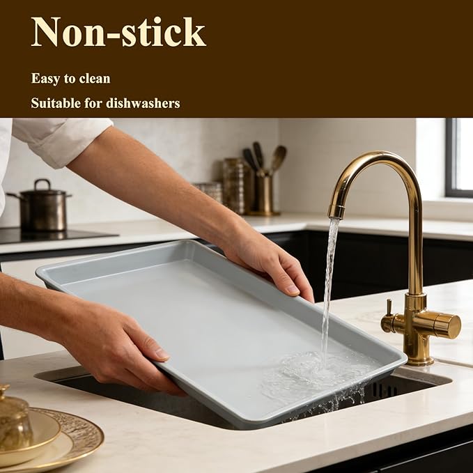 Ceramic Baking Sheet, Cookie Sheets for Baking 15x10", Non-Stick & Non-Toxic Ceramic Coating, 2.2mm Thick Aluminum Oven Trays for Cooking, PTFE & PFOA Free