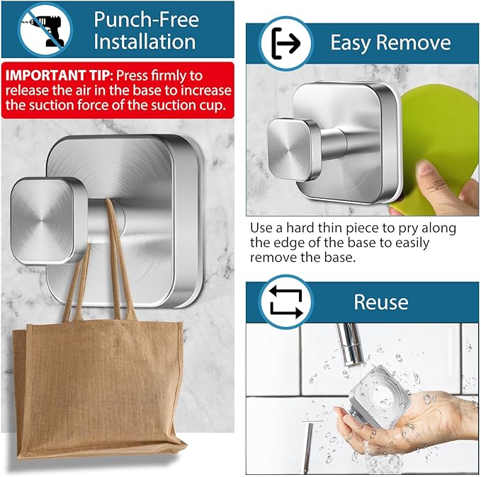 Suction Cup Hooks for Shower,No-Drill Removable Duty Shower Suction Cup Wreath Hooks for Bathroom wall, Glass, Windows,Mirrors Kitchen to Hang Towels,Robes,Coat, Loofah-Silver(2 Pack)