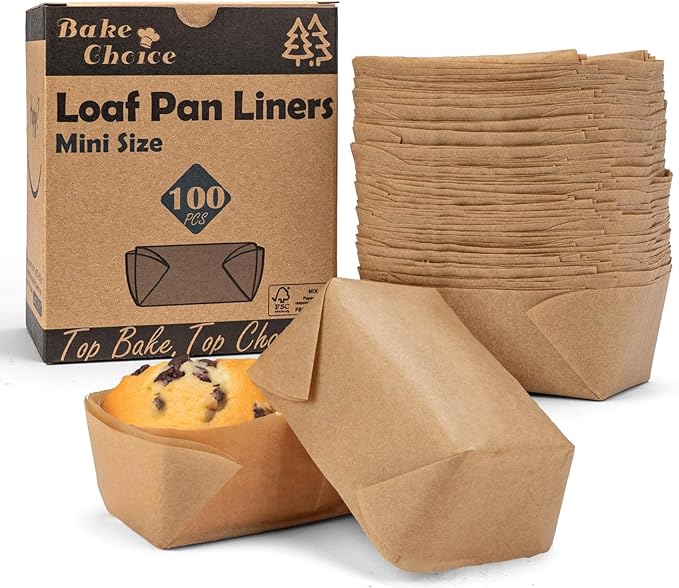 100 Pcs Mini Loaf Pan Liners Compatible with Wilton Mini Loaf Pan, Natural Parchment Paper Cupcake Liners, Petite Loaf Baking Cups for Cupcake, Muffin, Brownies, 3.15 * 1.97 * 1.57inch