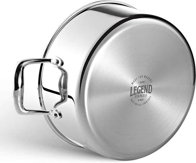 LEGEND COOKWARE 5-Ply Stainless Steel 5-Quart Dutch Oven with Lid - Induction Compatible, Oven Safe 800°F - Non-Toxic, No Coatings - Even Heating, Won't Warp - Built to Last Generations