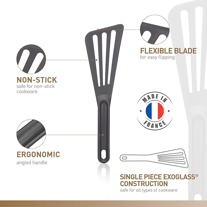 Matfer Bourgeat Exoglass® High Temperature Slotted Pelton Spatula/Turner, Grey