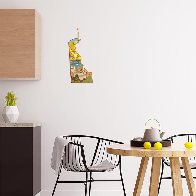 Totally Bamboo Delaware State Shaped Cutting Board and Charcuterie Serving Platter with Artwork by Summer Stokes, Includes Hang Tie for Wall Display