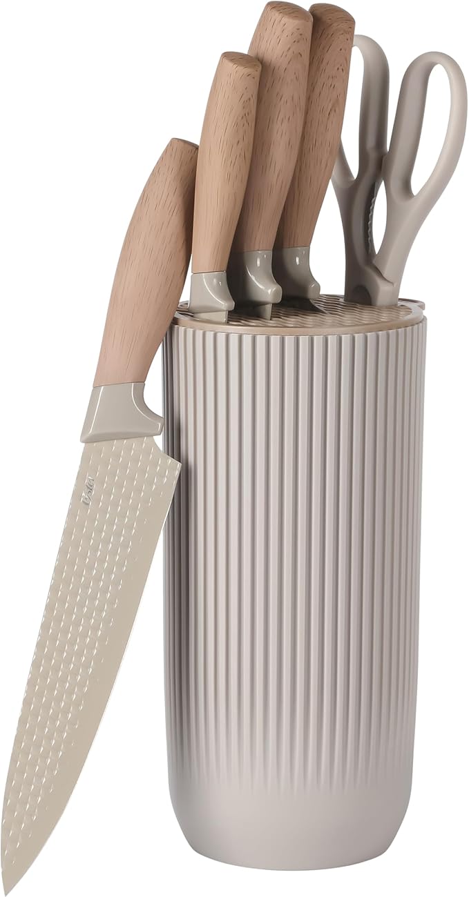 Oster Gunderson 6-Piece Kitchen Knife Block Set, Stainless Steel Kitchen Knife Set With Sharp Blades and Wooden Block